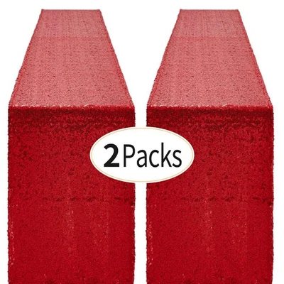 2 Packs 12 x 72 inches Burgundy Red Sequin Table Runner, Glitter Runner for B... - Image 1 of 4