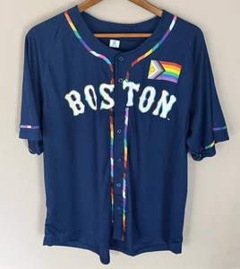 Boston Red Sox Jersey Adult XL Blue 2024 Pride Night MLB Double Sided Button Up - Picture 1 of 3