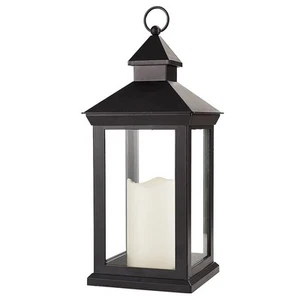 14" Tall Vintage Decorative LED Lantern With Pillar Candle - Waterproof Outdo... - Picture 1 of 7