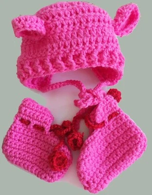 Gorra y botines de ganchillo para bebé recién nacido hechos a mano Hotpink mejor regalo de baby shower Foto 1 de 4