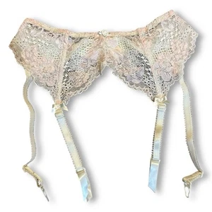 Vintage 90er Victoria’s Secret Strumpfgürtel elfenbein rosa Spitze fällt klein aus - Bild 1 von 9