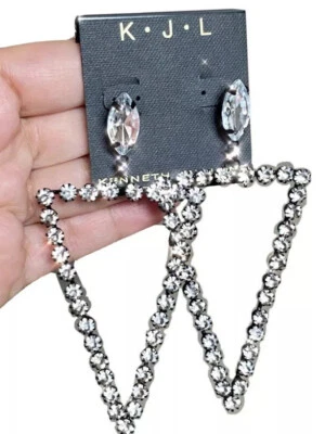 Mega Pendientes Kenneth Jay Lane KJL Pasarela Triángulo Flecha Gota Cristal Foto 1 de 4