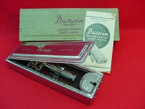 VINTAGE DARWIN "UNIVERSAL" HOLLOW GROUND SAFETY RAZOR, BOX & DIRECTIONS - Picture 1 of 7