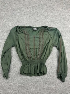 Angie Blouse Women's Small Green Long Sleeve Crochet Lace Stripe Peplum Top - Picture 1 of 6