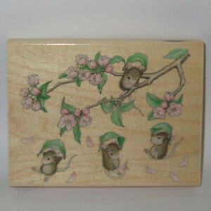 Stampabilities House Mouse Rubber Stamp GERONIMO Color Wood Mounted Mice Flowers