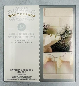 Wondershop 7' Xmas White Pine Cone 15 LED Battery Operated String Lights Indoor - Picture 1 of 3