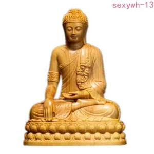 Holzschnitzerei Shakyamuni Buddha Figur kleine Statue ästhetische Raumdeko Basteln - Bild 1 von 10