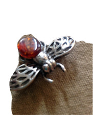 Brooch Baltic Bee!  Authentic Cognac Amber on Silver Plated Brooch Russia