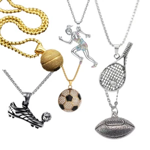 Sports Jewelry Athletic Pendant Necklace Basketball Soccer Tennis - Picture 1 of 96