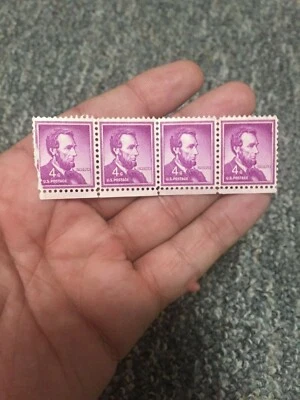 Abraham Lincoln 4 un-used 4 Cent Stamps! Purple Stamps Scott # 1036!! Nice Cond! - Image 1 of 2