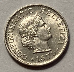 1970 Swiss Confederation 5 Rappen - Roman Goddess - Copper-Nickel Composition - - Picture 1 of 2
