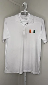 Univ of Miami Hurricanes Polo Short Sleeve Shirt by Antigua Brand White Size Med - Picture 1 of 5