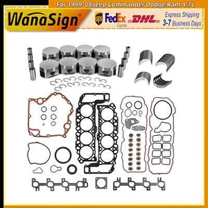Head Gasket Set Piston Engine Bearings For 1999-08 Jeep Commander Dodge Ram 4.7L - Picture 1 of 10