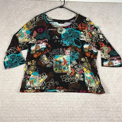 Blusa Investments Petites Feminina Tamanho PXL Boho Retrô Viagem Colorida Manga 3/4 - Imagem 1 de 4