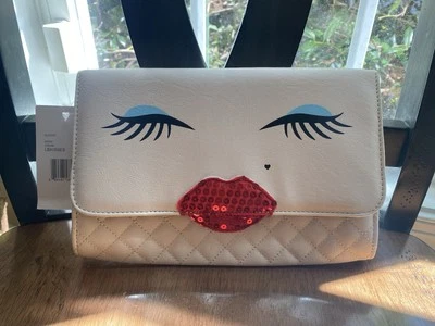 NWT Luv Betsey Johnson Sequin Lips Clutch Purse / Red  & Cream - Image 1 of 4