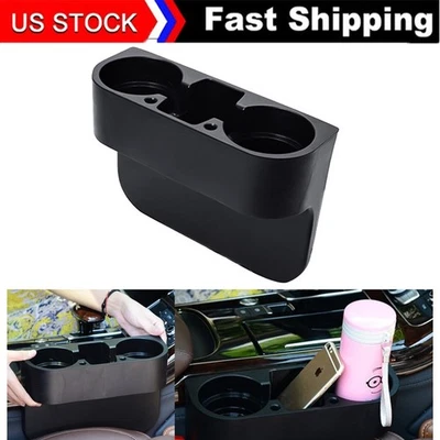 Black 2 Cup Holder Drink Beverage Seat Seam Wedge Car Auto Truck Universal Mount - Image 1 of 4