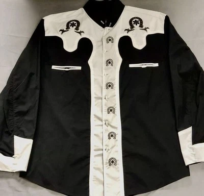 Camisa Charro Para Hombre Camisa Charra El General Western Wear Negra Blanca Manga Larga Foto 1 de 4