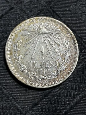 1919 Mexico Silver 1 Un Peso, Cap and Rays, Better Date,  KM # 454 toned - Image 1 of 4