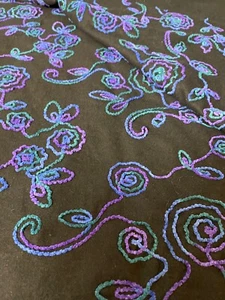 Fabric Lot 3 Yds 22 Ins 56 W Fall Suit Black Purple Yarn Embellished Wool Blend - Picture 1 of 6