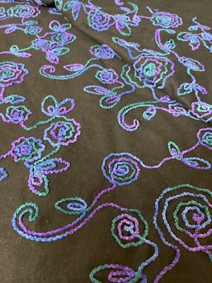 Fabric Lot 3 Yds 22 Ins 56 W Fall Suit Black Purple Yarn Embellished Wool Blend - Image 1 of 4