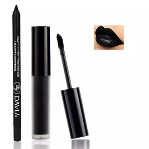 Black Matte Lipstick and Lip Liner Pencil Set Black Liquid Lipstick Lip Gloss Se - Picture 1 of 12