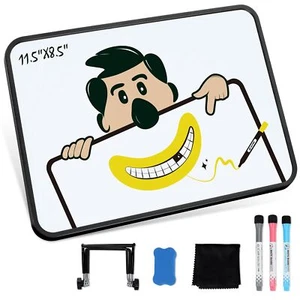 Double Sided Mini Whiteboard Portable Stand Markers Erasers Black Frame - Picture 1 of 7
