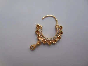 Nose Ring Indian Pierced Nath Fashion Jewelry Hoop Gold Designer White Crystal - Picture 1 of 5