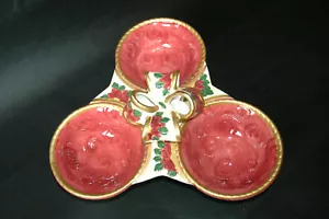 World Bazaars Red Clover Shape Ceramic 3 Section Candy Dish - 11 Inches Wide - Picture 1 of 11