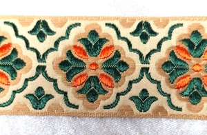 Cinta bordada de 2 yardas de 2,25" de ancho verde tostado nuevo jacquard de costura - Imagen 1 de 6