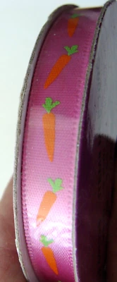NEW Celebrate It Easter Pink w Carrot Narrow Polyester Ribbon 3/8"x4yds - 441228 - Image 1 of 4