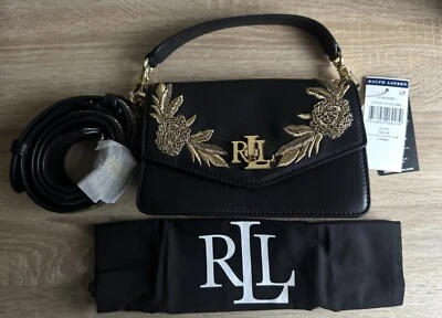 LAUREN RALPH LAUREN WOMEN BULLION LEATHER TAYLER CROSSBODY BAG, BLACK /GOLD,NEW. - Image 1 of 4