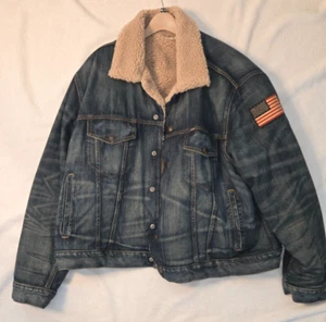 Polo Ralph Lauren amerikanische Flagge Patch Fleece Denim Trucker Jeansjacke 3XB 3X - Bild 1 von 7