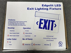 Exit Sign White/Silver AC Bat Backup Red Letter Double Face Mirrored UL Edge lit - Bild 1 von 5