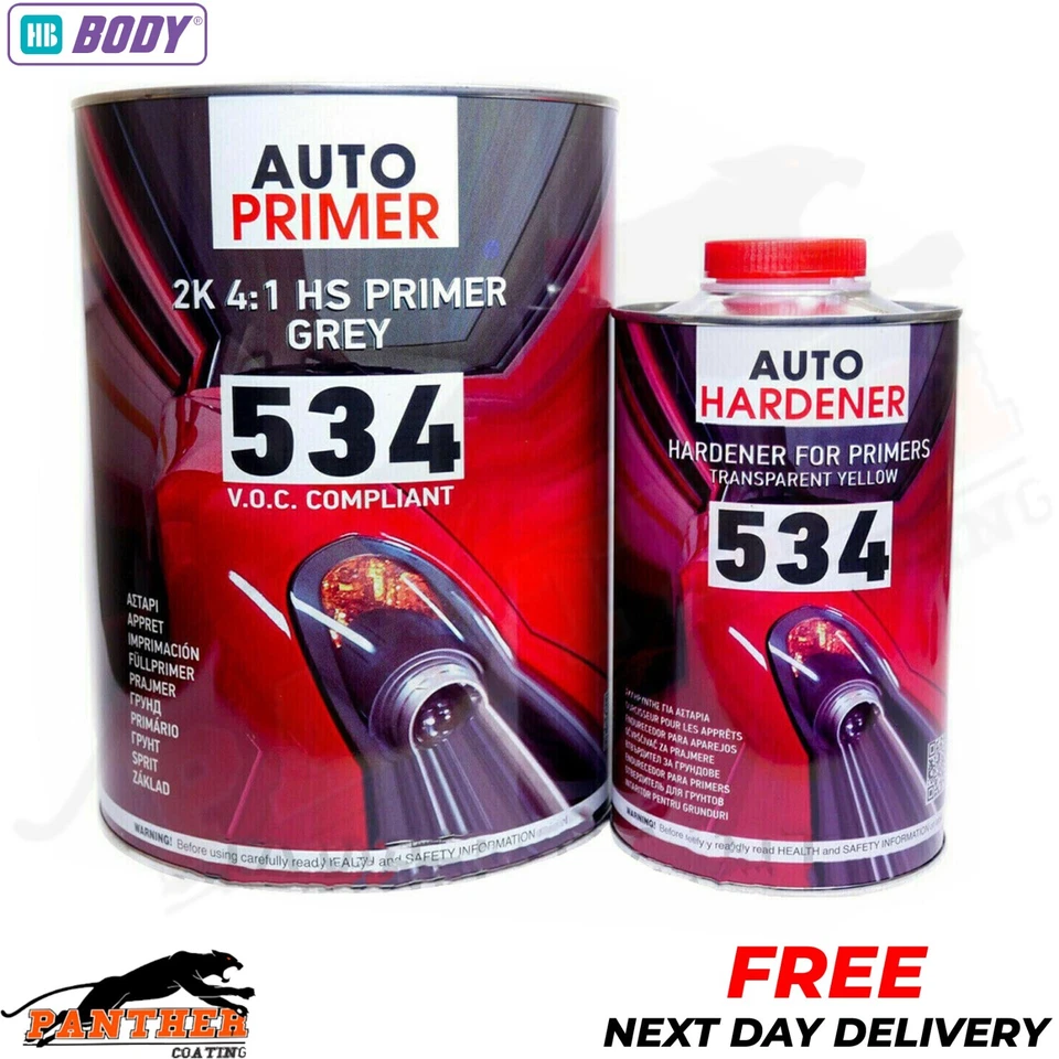 HB Body 534 High Build 2K Grey Primer 5 Litre Kit Compliant 4L & 1L Hardener