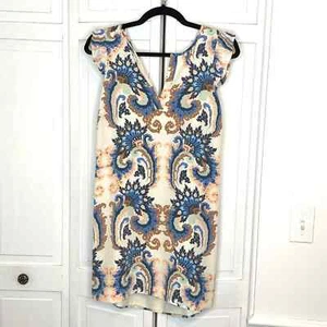 TIBI Cream Paisley Print Silk Mini with Open Back - Picture 1 of 7
