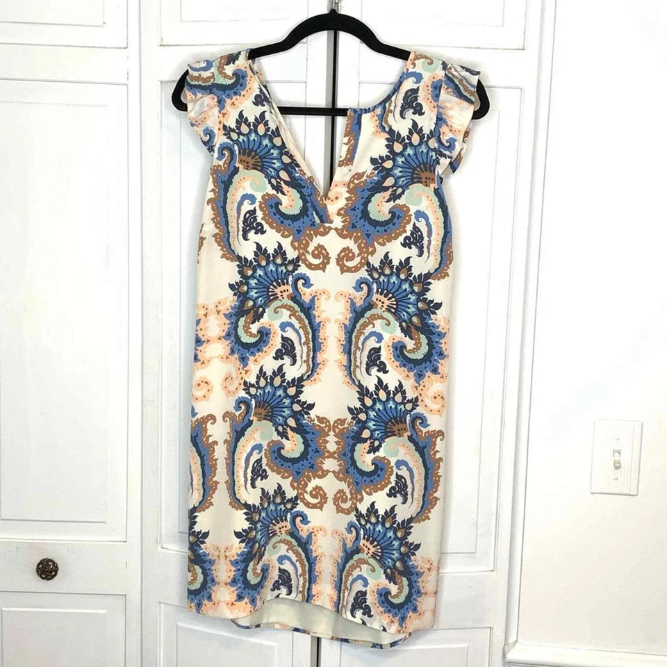 Mini de seda con estampado de cachemira crema TIBI con espalda abierta Foto 1 de 4