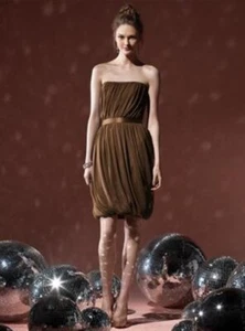Dessy 8108...Cocktail Length, Strapless, Chiffon Dress...Latte......Size 6...NWT - Picture 1 of 6