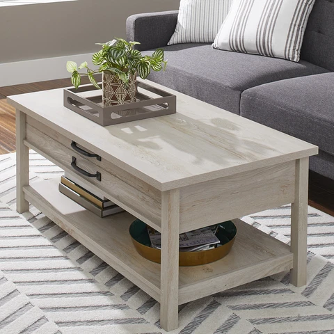 Coffee Table Living Room Modern Farmhouse Lift Top Coffee Table, Rustic White Cover