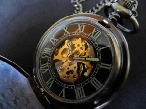 MONTRE SAVONNETTE A GOUSSET DE POCHE AUTOMATIC SQUELETTE CHAINE CAPOT PROTECTION - Imagen 1 de 7