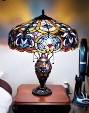 25.4 Tiffany Style Victorian Stained Glass Double Lit Table Accent Reading  Lamp