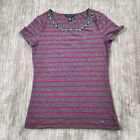 Tommy Hilfiger Women's Striped Short Sleeves Round Neck Decorated T Shirt Sz XS