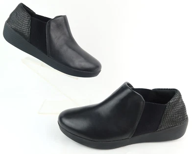 NEW! FitFlop Superchelsea Slip-On Black Snake Embossed Leather Mix Size 10 - Image 1 of 4