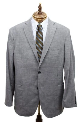 Nordstrom Gray Poly Linen Blend Tick Weave Unstructured Trim Fit Sport Coat 44 R - Image 1 of 4