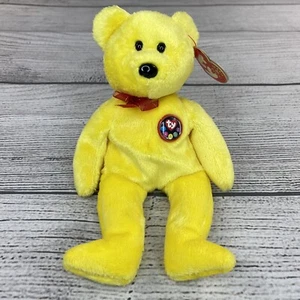 TRADEE Beanie Babies TY Retired 2000 Small Yellow Stuffed Teddy Bear Toy - Picture 1 of 10
