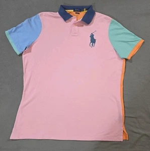POLO Ralph Lauren Men XL  Embroidered Pastel Big Pony Colorblocked Pique Polo - Picture 1 of 5