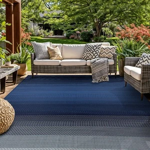 Rugshop Outdoor Carpet Rug Stripe Shade Reversible Plastic Patio Out Door Rugs - Picture 1 of 32