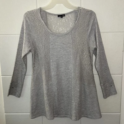 RXB Women’s Pullover Sweater Size XL Extra Large Long Sleeve Gray Lace Insets - Image 1 of 4