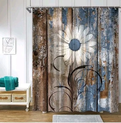  Farmhouse Flower Floral Shower Curtain, Rustic Teal 72"Wx72"L Daisy-teal - Image 1 of 4