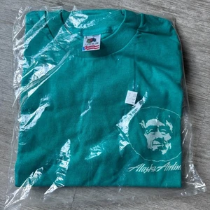 Vintage 90s Alaska Airlines Shirt NEW Single Stitch FOTL Men L Aqua Blue USA - Picture 1 of 9