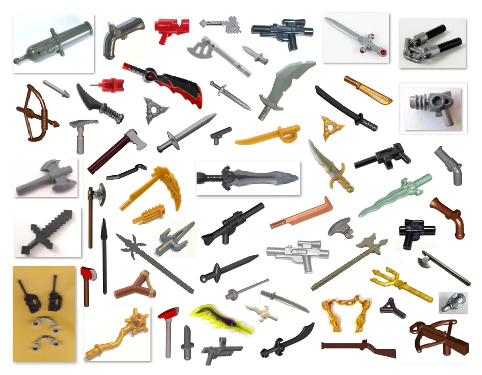 LEGO WEAPON ARMORY ~ Guns Knives Swords Axes Spears Crossbows Grenade & More NEW - Image 1 of 1